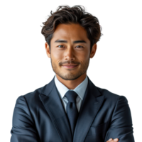 AI generated business asian man smiles Isolated on transparent background. png