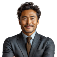 AI generated Smiling male businessman in suit, isolated on transparent background. png