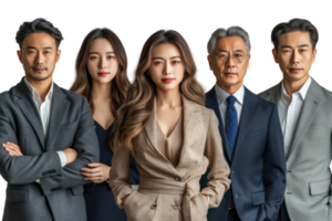 AI generated Portrait of successful group of asian business people at modern office looking at camera isolated on transparent background png