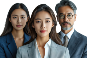 AI generated Portrait of successful group of asian business people at modern office looking at camera isolated on transparent background png