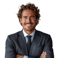 AI generated Smiling male businessman in suit, isolated on transparent background. png