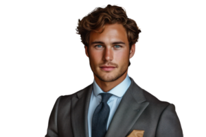 AI generated Happy handsome young man wearing a suit and tie isolated on transparent background png