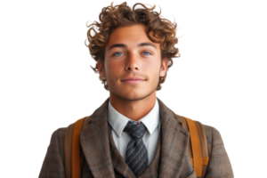 ai generiert glücklich gut aussehend jung Mann tragen ein passen und Krawatte isoliert auf transparent Hintergrund png