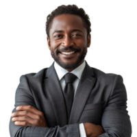 AI generated Smiling black male businessman Isolated on transparent background. png