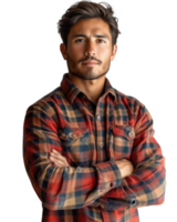 AI generated Handsome young latin man wearing a plaid shirt isolated on transparent background. png