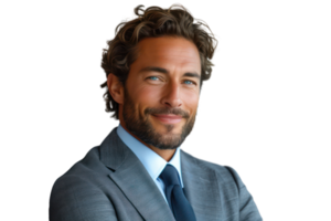 AI generated Smiling male businessman in suit. Isolated on transparent background. png