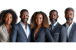 AI generated Portrait of successful group of black business people at modern office looking at camera isolated isolated on transparent background png