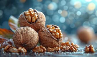 AI generated Assorted Nuts Piled on Table, A Nutty Delight for Snack Lovers photo