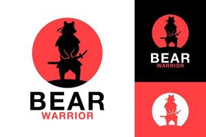 Bear Warrior Samurai Fighter Sword Logo Design vector