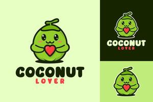 Cartoon Mascot Coconut Love Logo Design vector