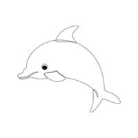 Dolphin fish jumps out of the water continuous one line outline vector drawing illustration