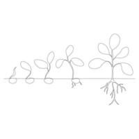 One line drawing plant growth processing outline vector illustration