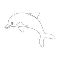 Dolphin fish jumps out of the water continuous one line outline vector drawing illustration