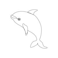 Dolphin fish jumps out of the water continuous one line outline vector drawing illustration