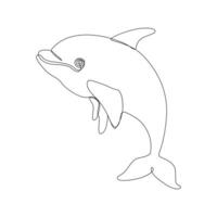 Dolphin fish jumps out of the water continuous one line outline vector drawing illustration