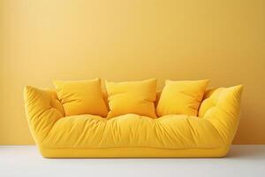 AI generated Yellow cozy soft sofa with pillows. AI generated photo