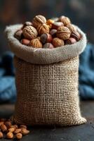 AI generated Bag of Nuts on Table, A Nutty Delight in Plain Sight photo