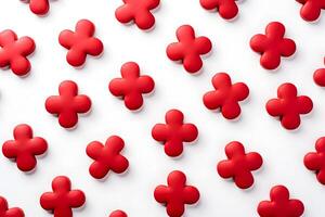 AI generated Red cross cookies on white background. Concept of hospital, doctors day. AI generated photo