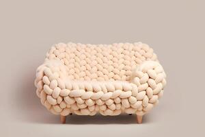 AI generated Minimalistic white knitted chair on a gray background. Modern design. AI generated photo