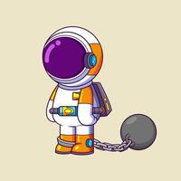 astronauta con hierro cadena con encadenar y pelota vector