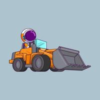 Cute astronaut driving bulldozer. construction worker. vector