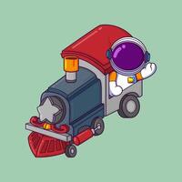 Cute astronaut riding a real size toy train vector