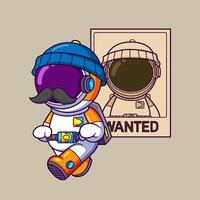 Astronaut looking at a Wanted poster on the wall vector