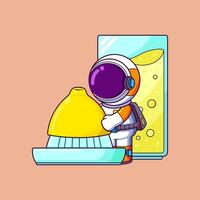 Cute astronaut to make fresh juice cartoon character vector