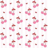 Coquette cherry with bow seamless pattern, preppy pink background isolated on white. vector
