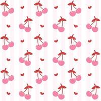 Coquette cherry with bow seamless pattern, preppy pink background isolated on white. vector