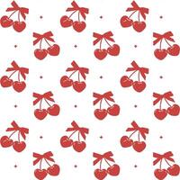 Coquette red cherry with bow seamless pattern isolated on white background. vector