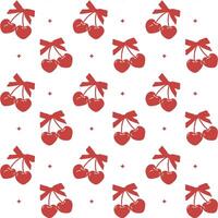 Coquette red cherry with bow seamless pattern isolated on white background. vector