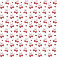 Coquette red cherry with bow seamless pattern isolated on white background. vector