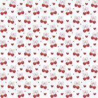 Coquette red cherry with bow seamless pattern isolated on white background. vector