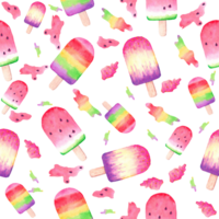 Seamless pattern. Ice cream. All elements are painted with watercolors png