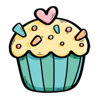 Cute cupcake with hearts on top of it, cartoon style png