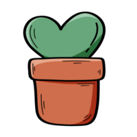 Cactus plants in pots with heart, Valentine day decoration clipart, PNG