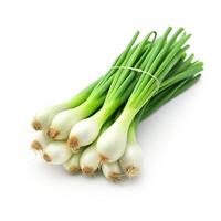 AI generated stack of spring onion on a white background photo