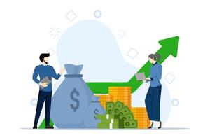 Sales analysis, statistical growth data, accounting infographics. Development economic strategy concept. Trading solutions for investment. Isometric illustration of economic savings. landing page. vector