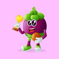 Cute mangosteen characters playing basketball vector
