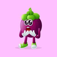 Cute mangosteen character with a surprised face and open mouth vector