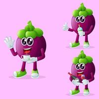 Cute mangosteen characters enjoying beverages vector