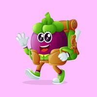 Cute mangosteen character on vacation vector