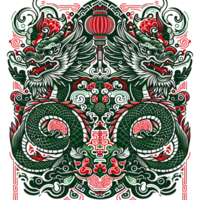 AI generated Chinese New Year background Decorations with Dragon and Traditional Paper Festival Lanterns Background. png