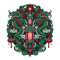 AI generated Chinese New Year background Decorations with Dragon and Traditional Paper Festival Lanterns Background. png