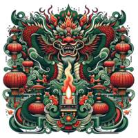 AI generated Chinese New Year background Decorations with Dragon and Traditional Paper Festival Lanterns Background. png