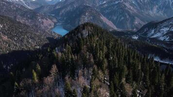 Aerial view of magnificent mountain landscape with mountains and lake video