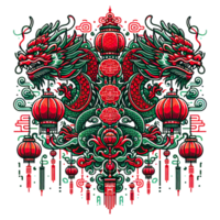 AI generated Chinese New Year background Decorations with Dragon and Traditional Paper Festival Lanterns Background. png