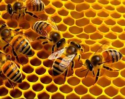 ai generado abeja son trabajando en panal. un manojo de abejas ese son en un panal foto