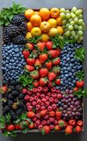 AI generated Assorted Fruits Packed in a Wooden Crate for Freshness and Variety. photo